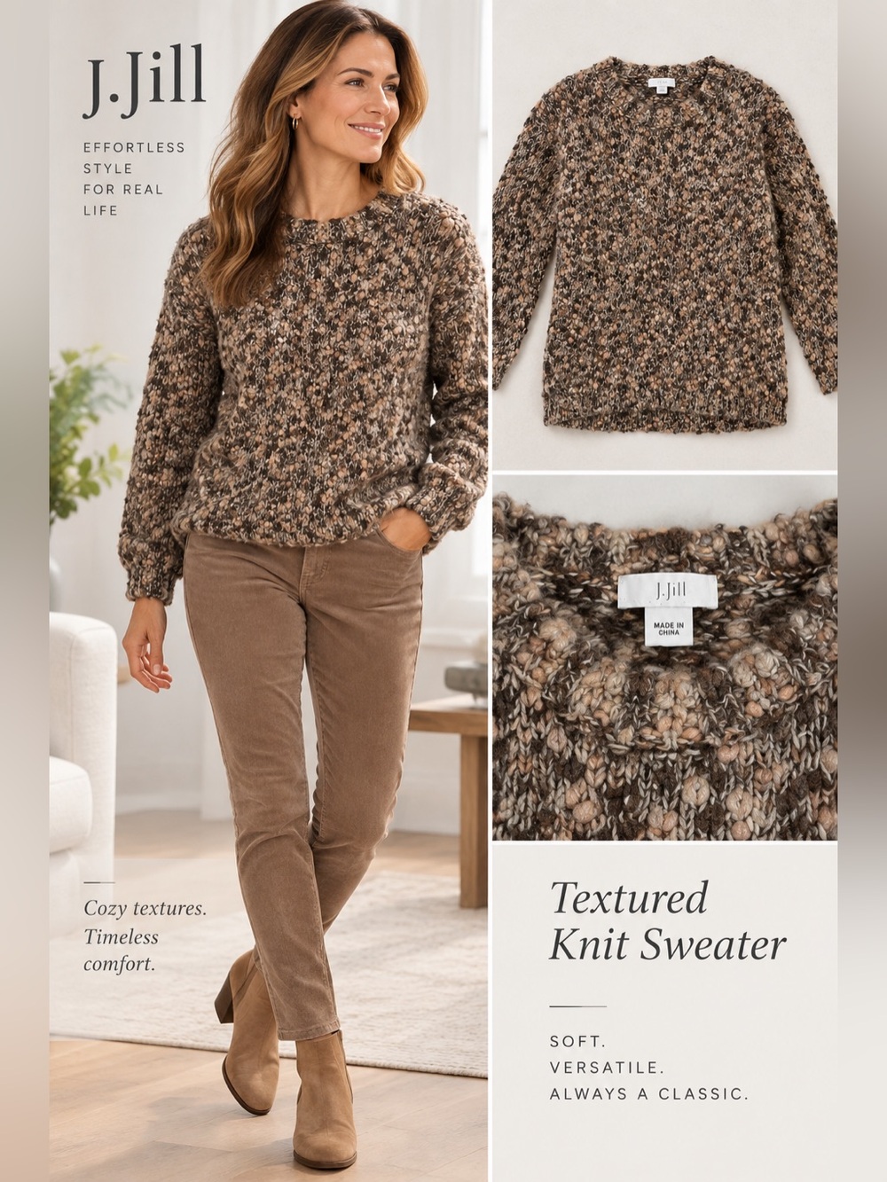 J. Jill Textured Knit Sweater in Brown size small